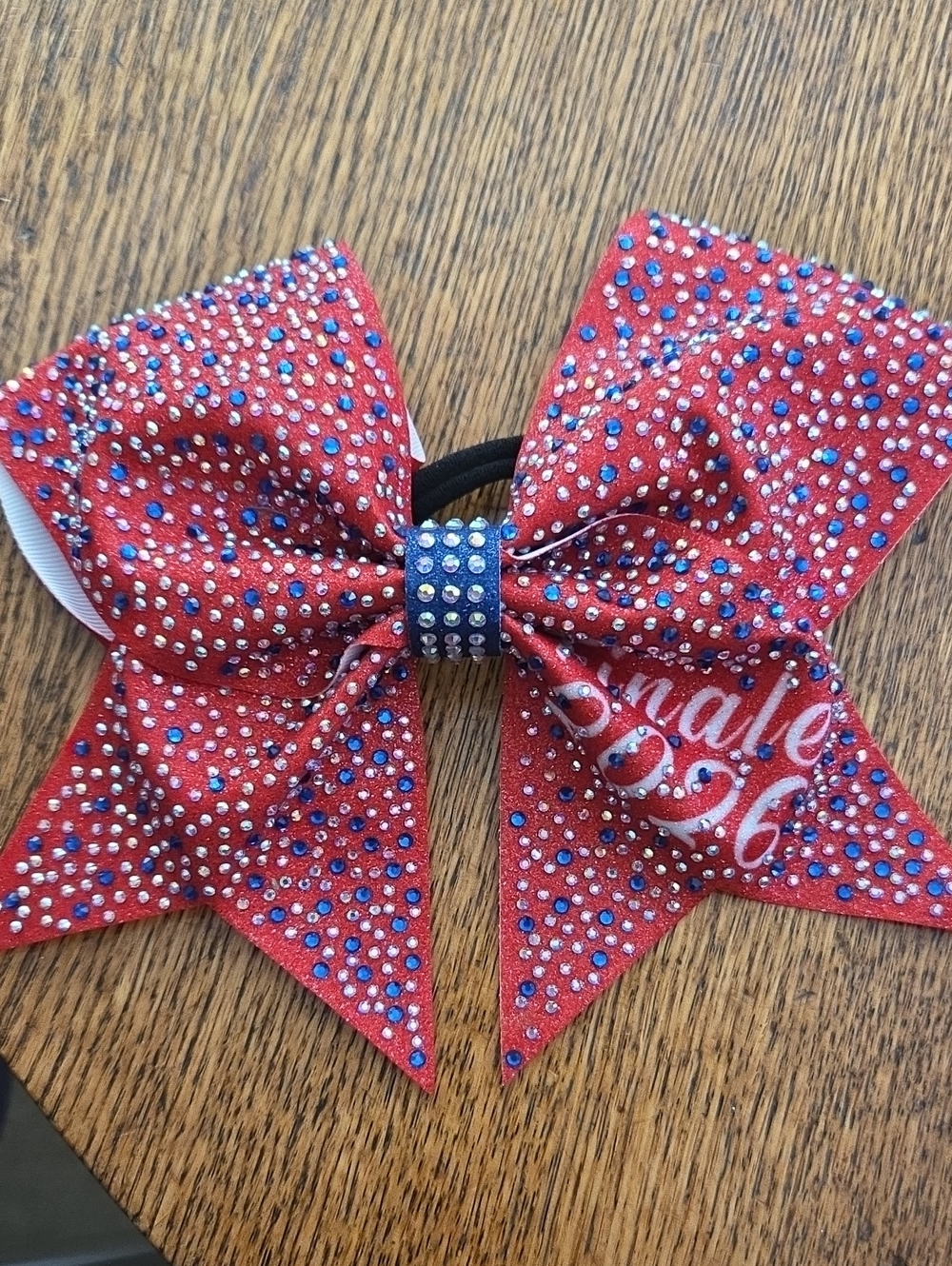 Girls Red Rhinestone Cheer Bow Hair Tie